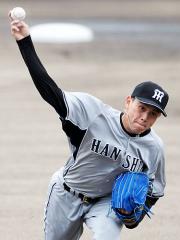 シート打撃に登板し力投する蕭一傑（撮影・河南真一）