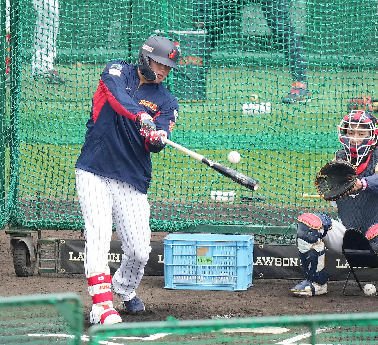 フリー打撃をする村上（撮影・菅敏）