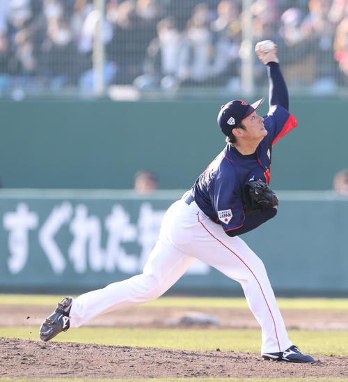ソフトバンク対侍ジャパン 6回に登板した松井裕樹(撮影・梅根麻紀)