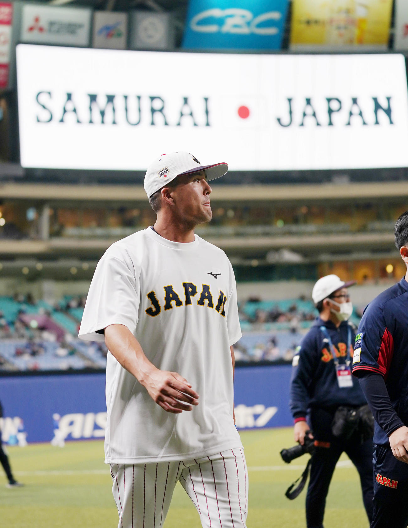 侍ジャパンの練習に参加するヌートバー（撮影・狩俣裕三）