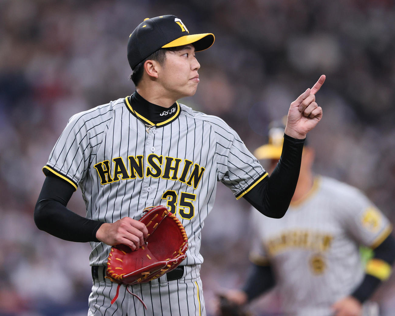 阪神対侍ジャパン　2回を3者凡退に抑える阪神才木（撮影・上山淳一）