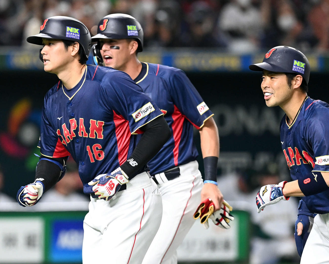 日本対オーストラリア　1回表日本無死一、二塁、3点本塁打を放った大谷（撮影・たえ見朱実）