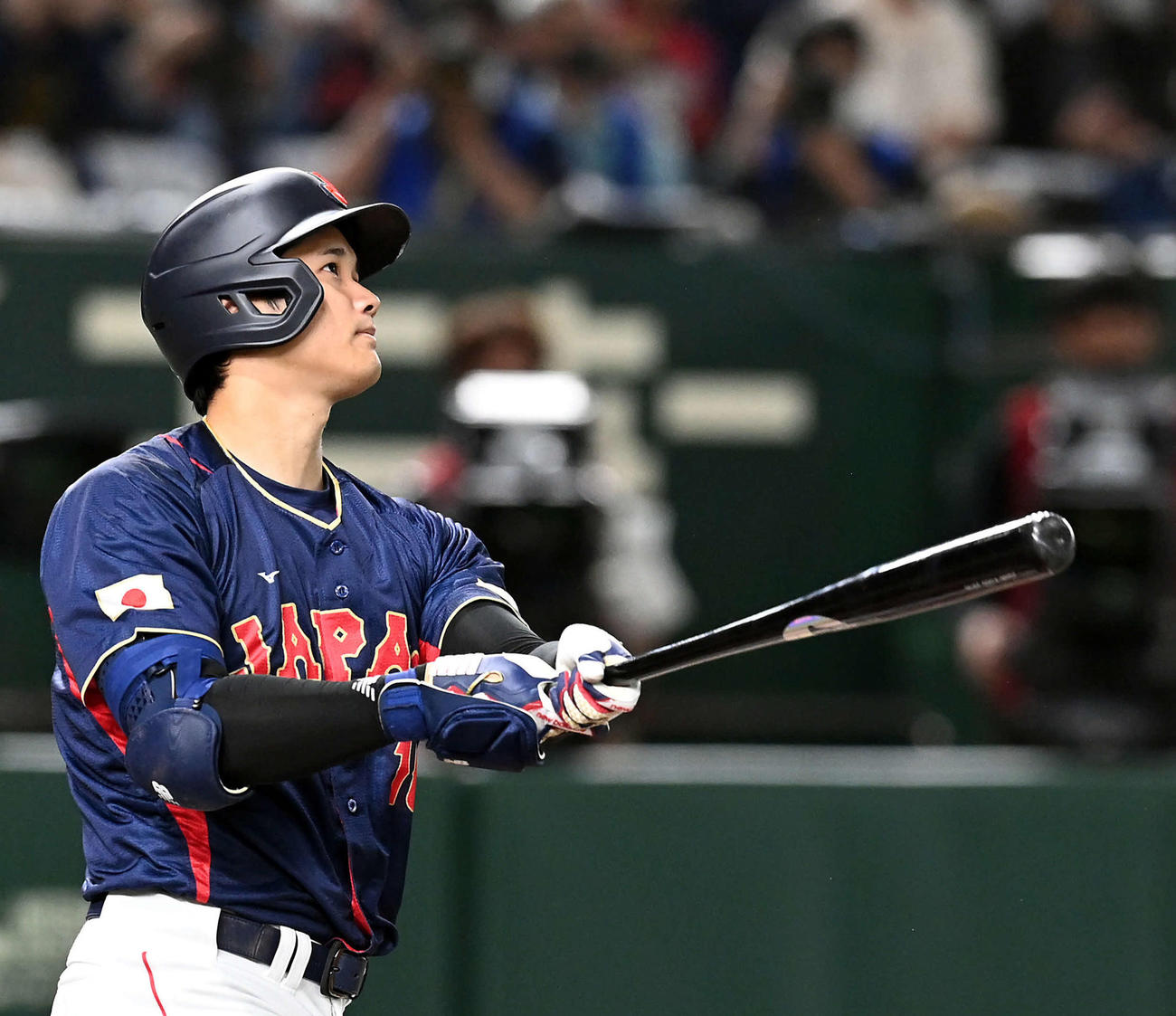 日本対オーストラリア　1回表日本無死一、二塁、右中間に3点本塁打を放つ大谷（撮影・たえ見朱実）