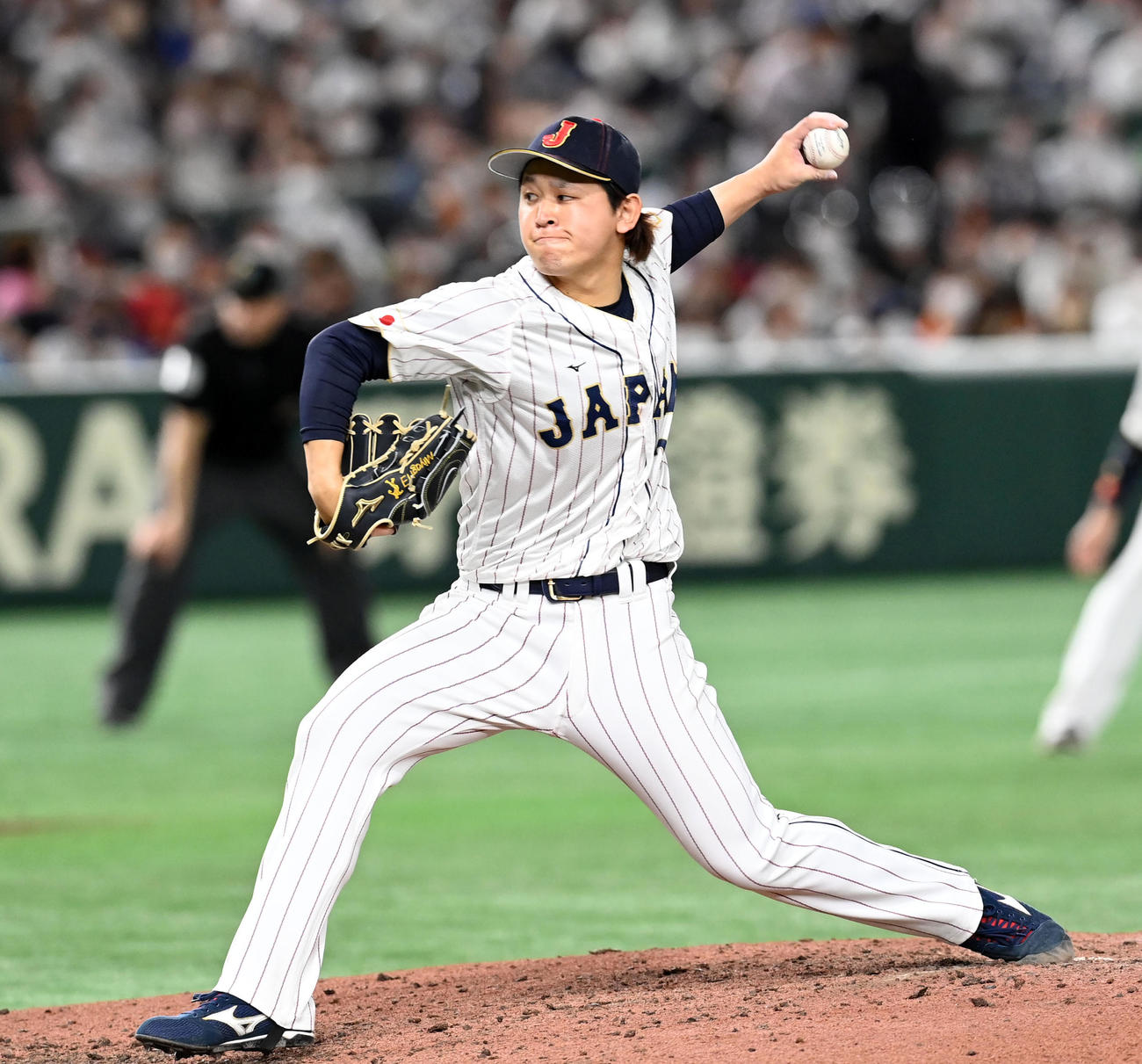 日本対チェコ　5回からマウンドに上がった宮城大弥は4回を投げ1失点（23年3月11日撮影）