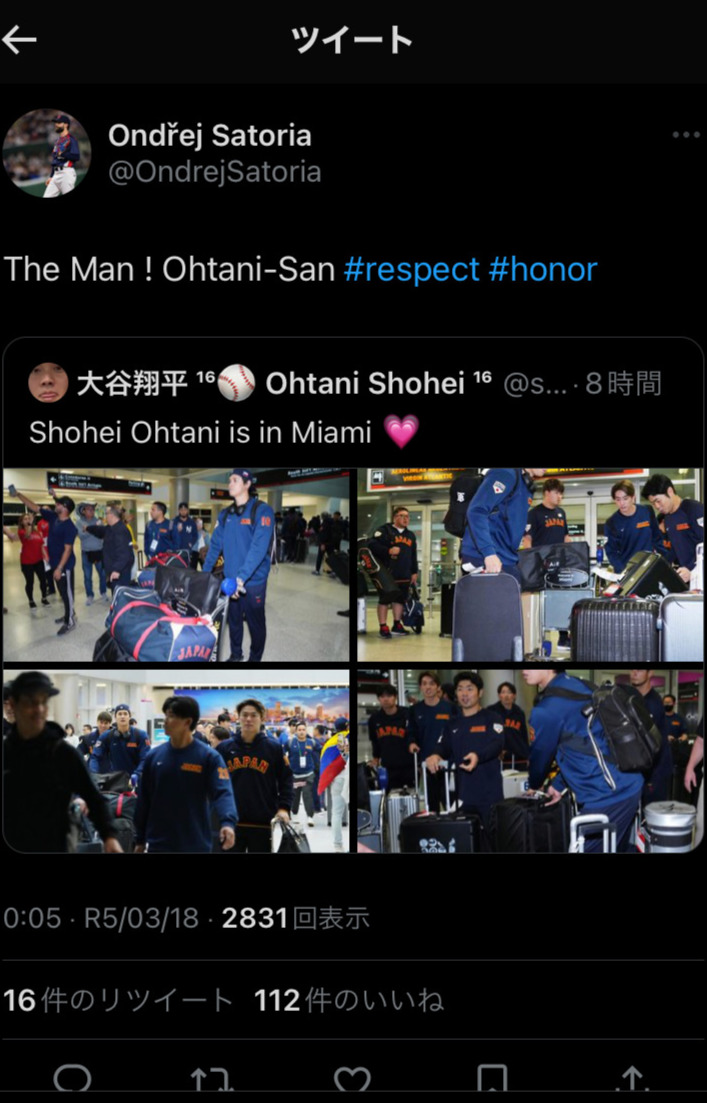 チェコ代表オンジェィ・サトリアのツイッターから