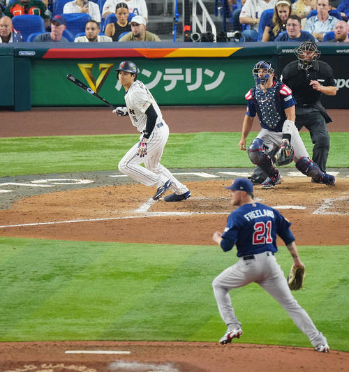 日本対米国　5回裏日本1死一塁、二ゴロに倒れる大谷。投手フリーランド（撮影・垰建太）