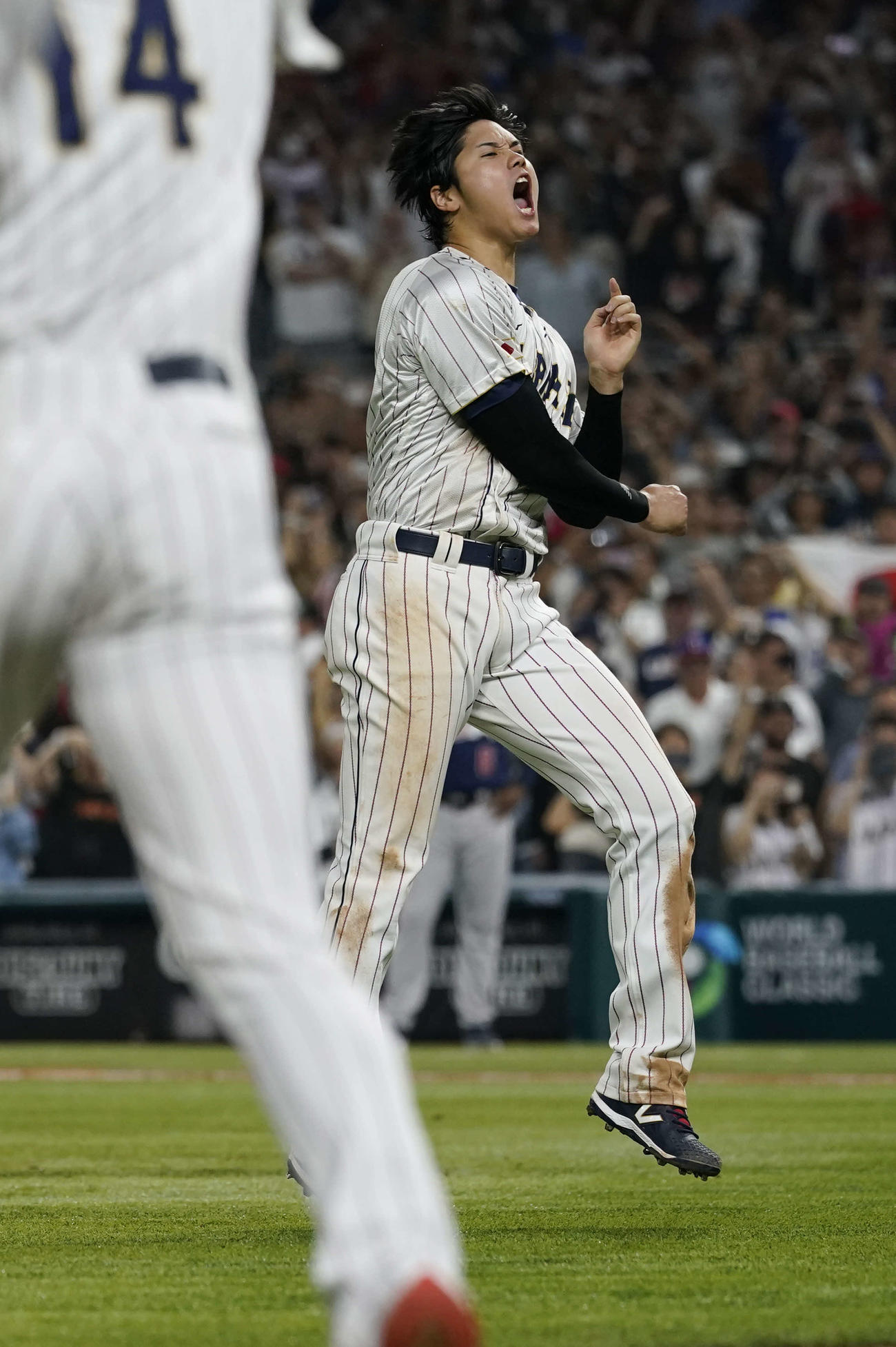 日本対米国　米国に勝利し優勝を決めた大谷は帽子を投げて歓喜する（AP）