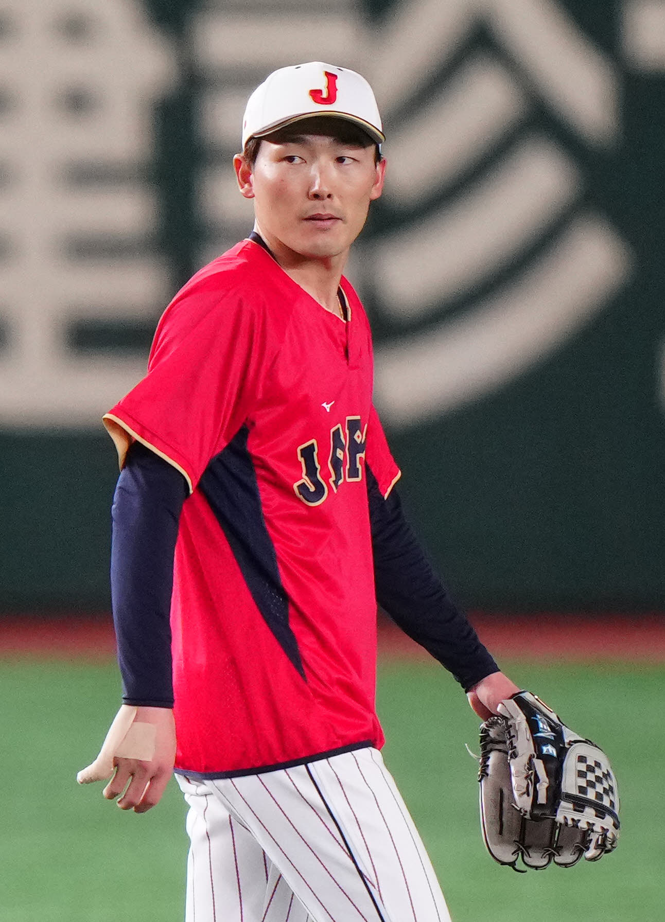 日本対イタリア　試合前練習に臨む源田（2023年3月15日）