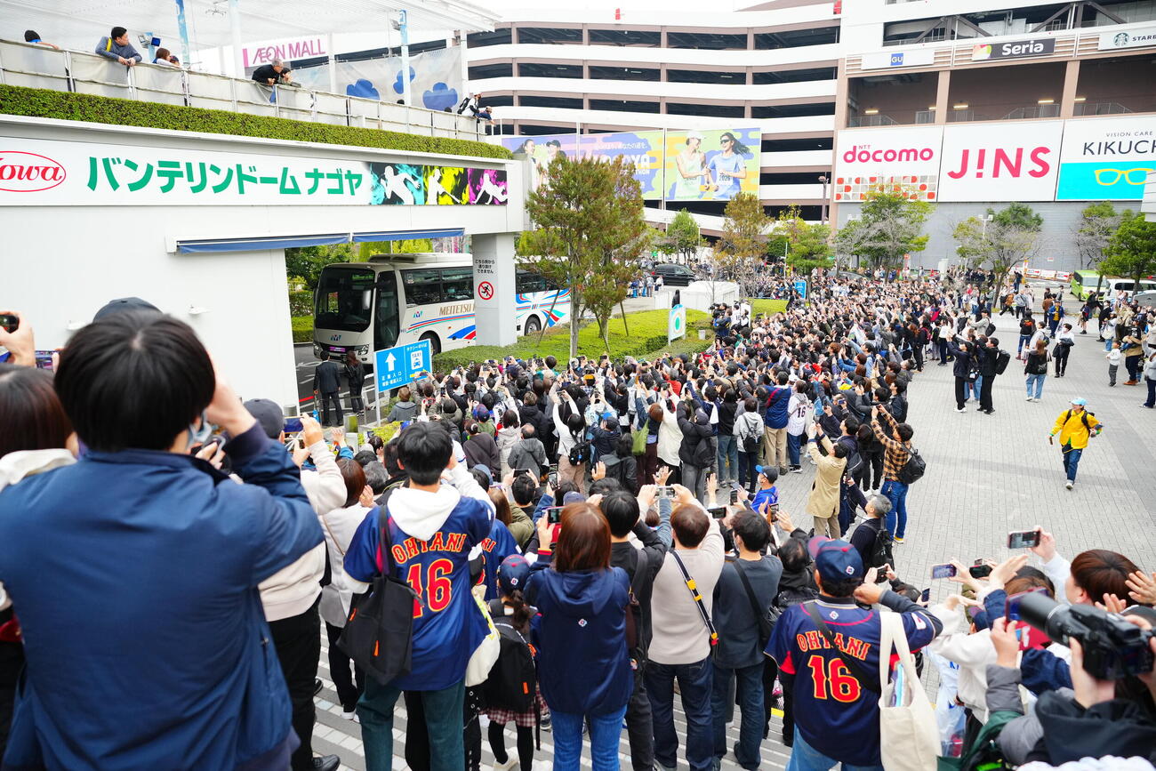 日本対中日　侍ジャパンの選手たちの到着をひと目見ようと球場前に集まったファン（撮影・垰建太）