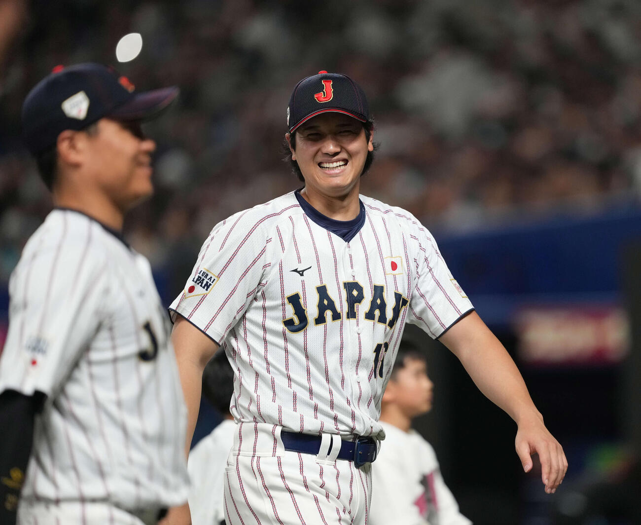 日本対中日　笑顔の大谷（撮影・井上学））