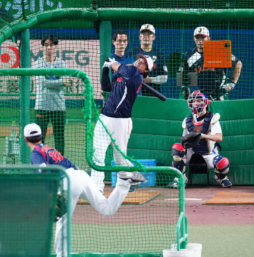 中日対日本 フリー打撃を行う大谷(撮影・垰建太)
