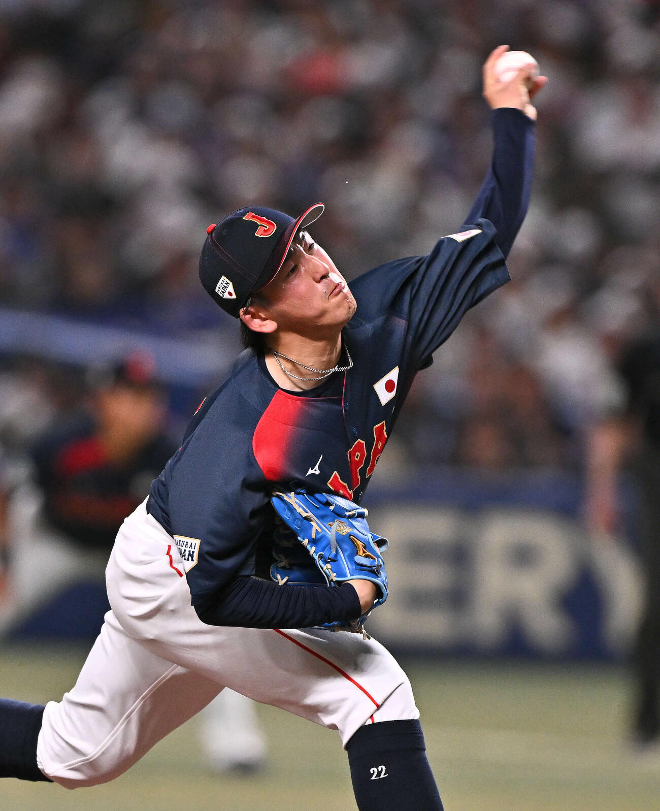 中日対日本　4回裏、日本2番手で登板する隅田（撮影・滝沢徹郎）