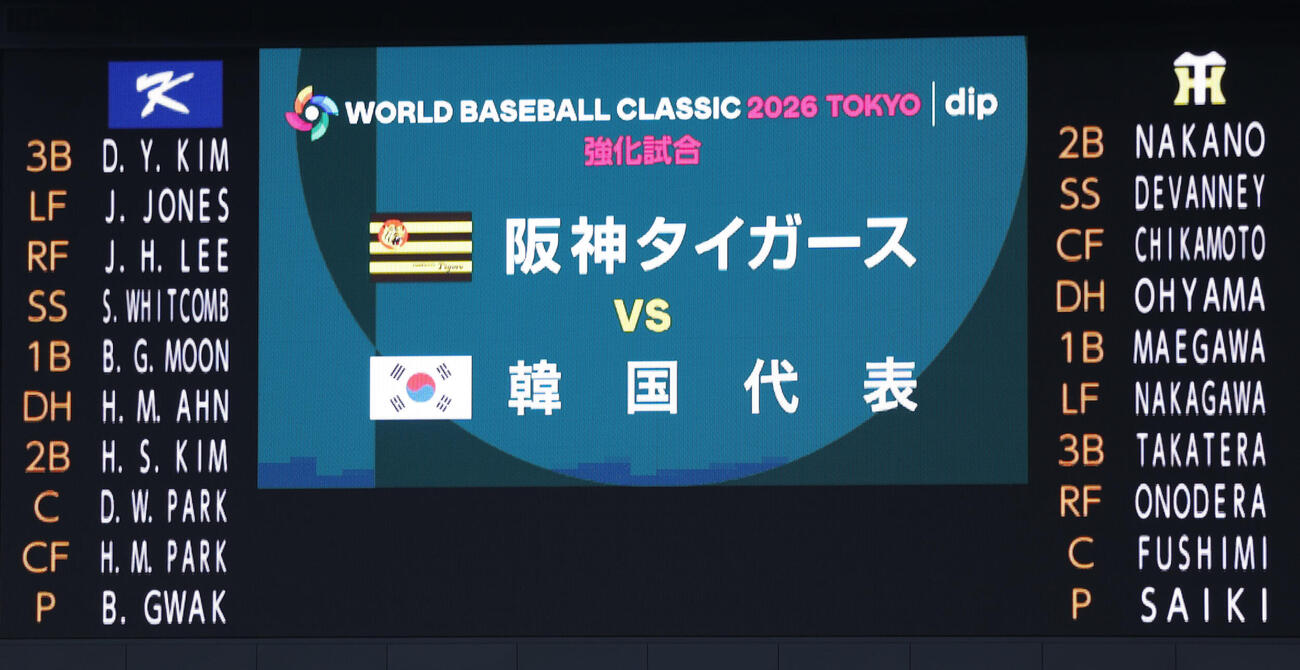 阪神対韓国　両チームのスターティングメンバー（撮影・前田充）