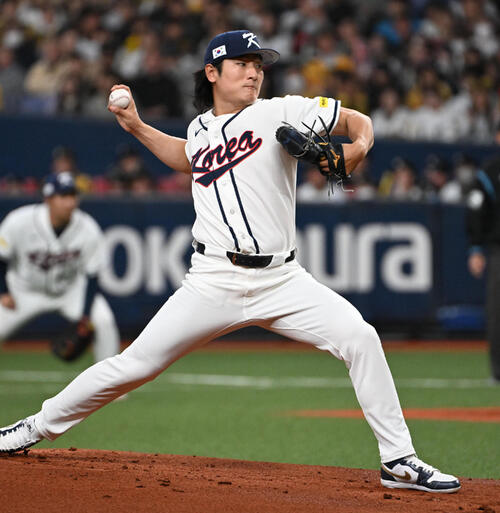 阪神対韓国　韓国代表先発の郭斌（撮影・石井愛子）