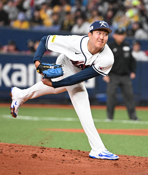 阪神対韓国　韓国3番手の孫珠瑛（撮影・石井愛子）