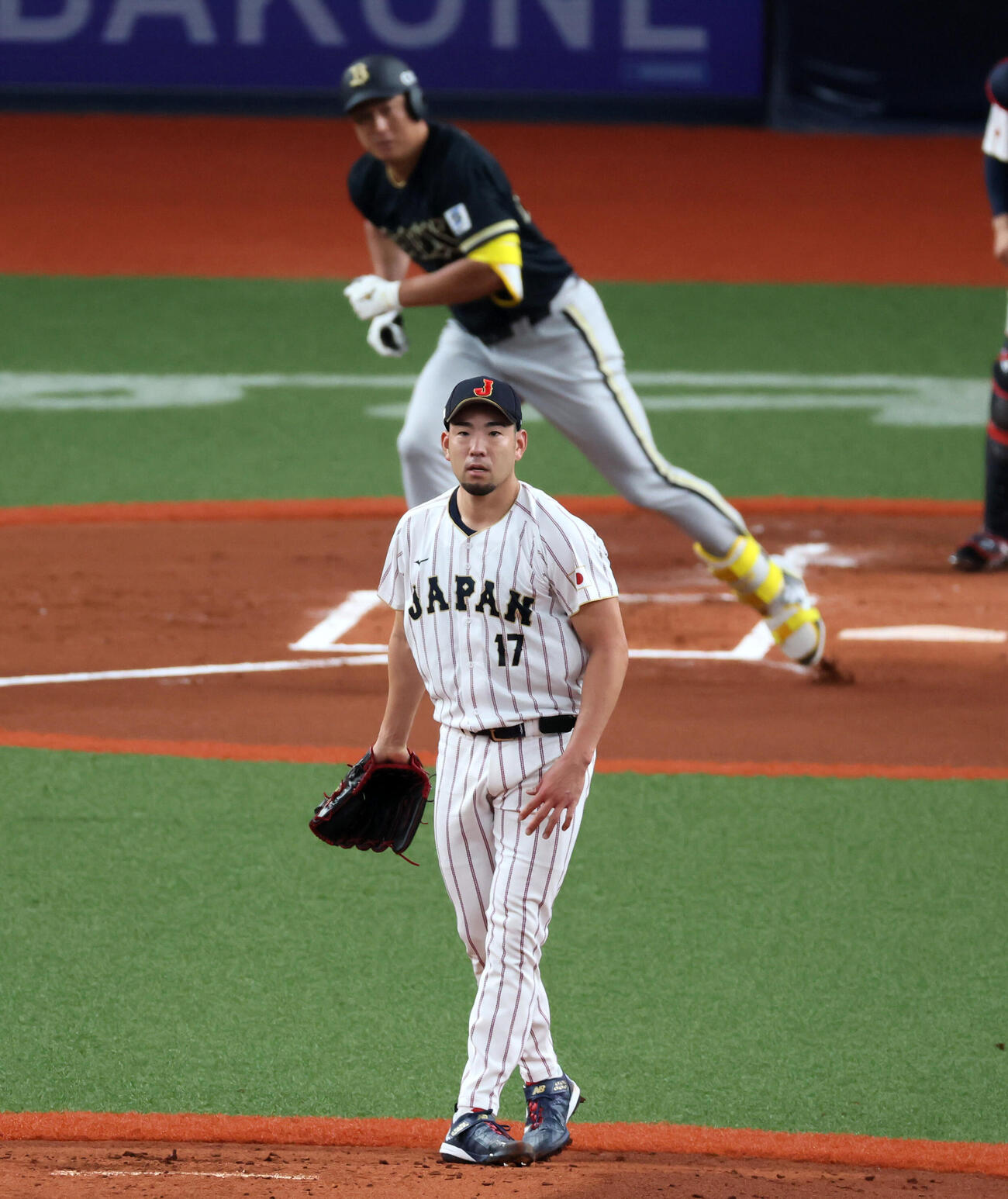 日本対オリックス　1回裏オリックス1死一、三塁、菊池は杉本に中前適時打を許す（撮影・加藤哉）