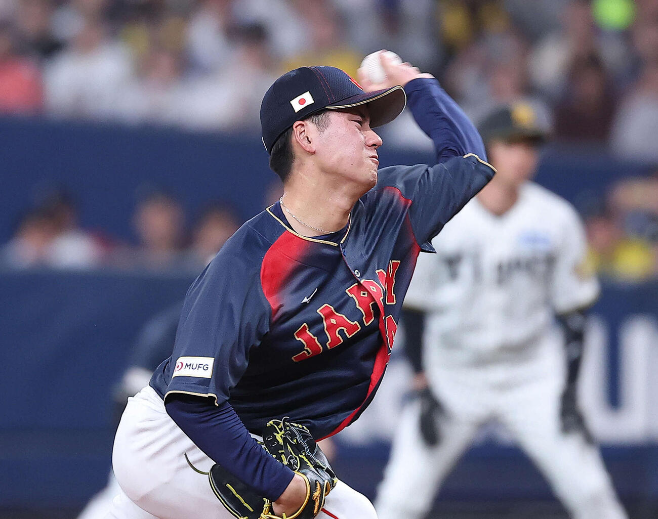 阪神対日本　3回裏、2番手で登板する金丸（撮影・河田真司）