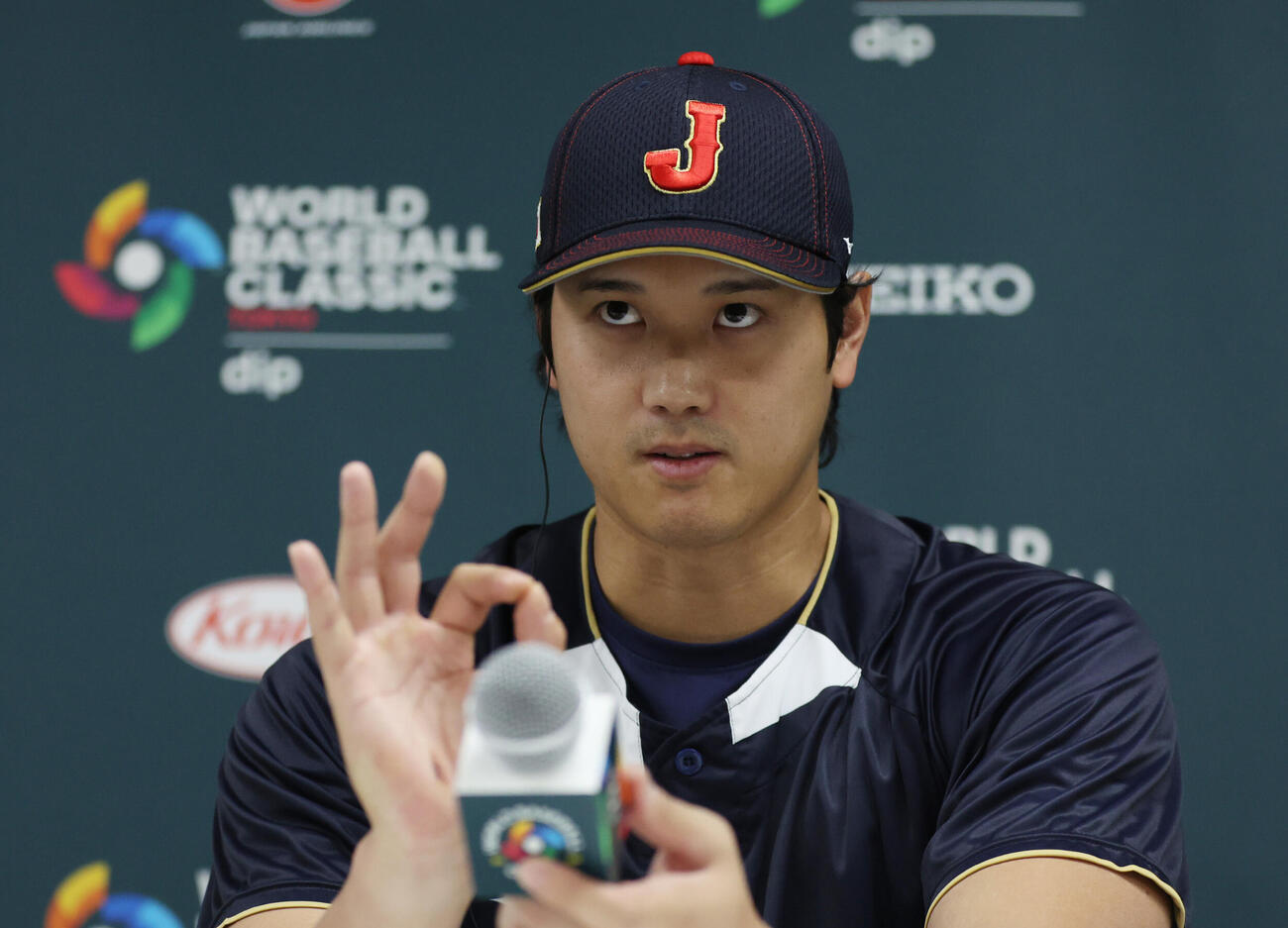 WBC記者会見に臨む日本代表の大谷（読売新聞社提供）