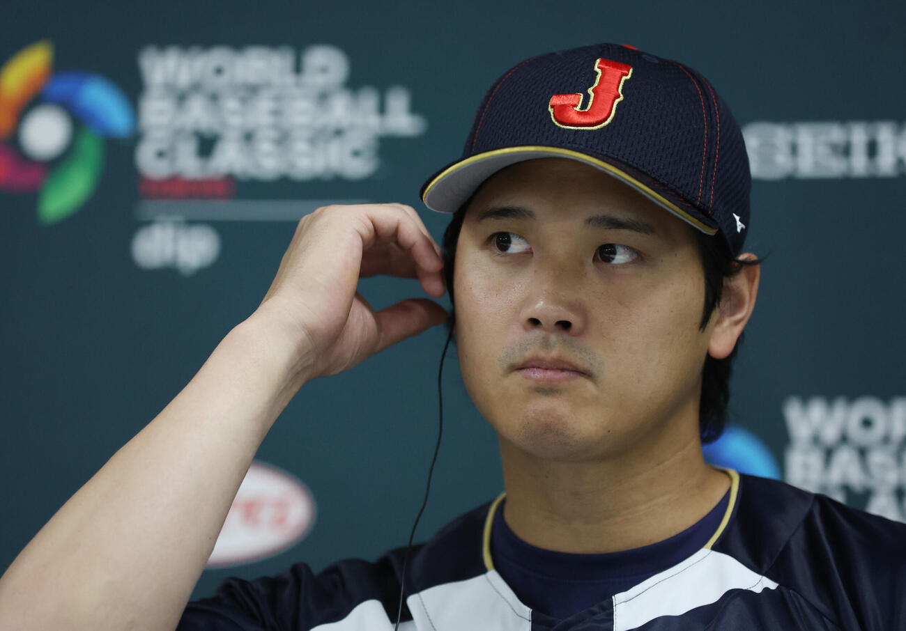 WBC記者会見に臨む日本代表の大谷（読売新聞社提供）
