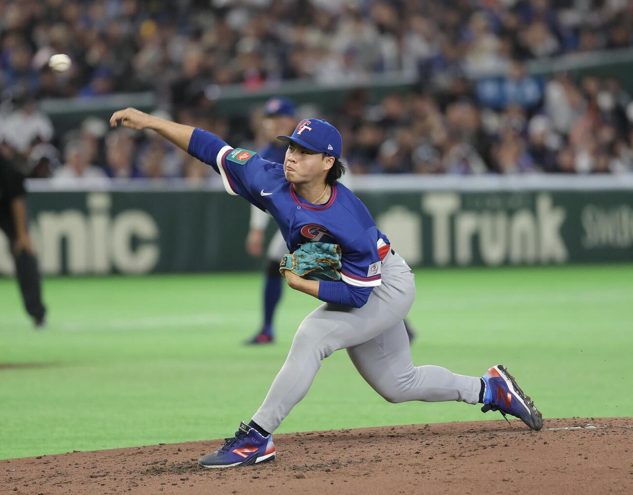オーストラリア対台湾　6回裏、台湾3番手で登板する孫易磊（撮影・河田真司）