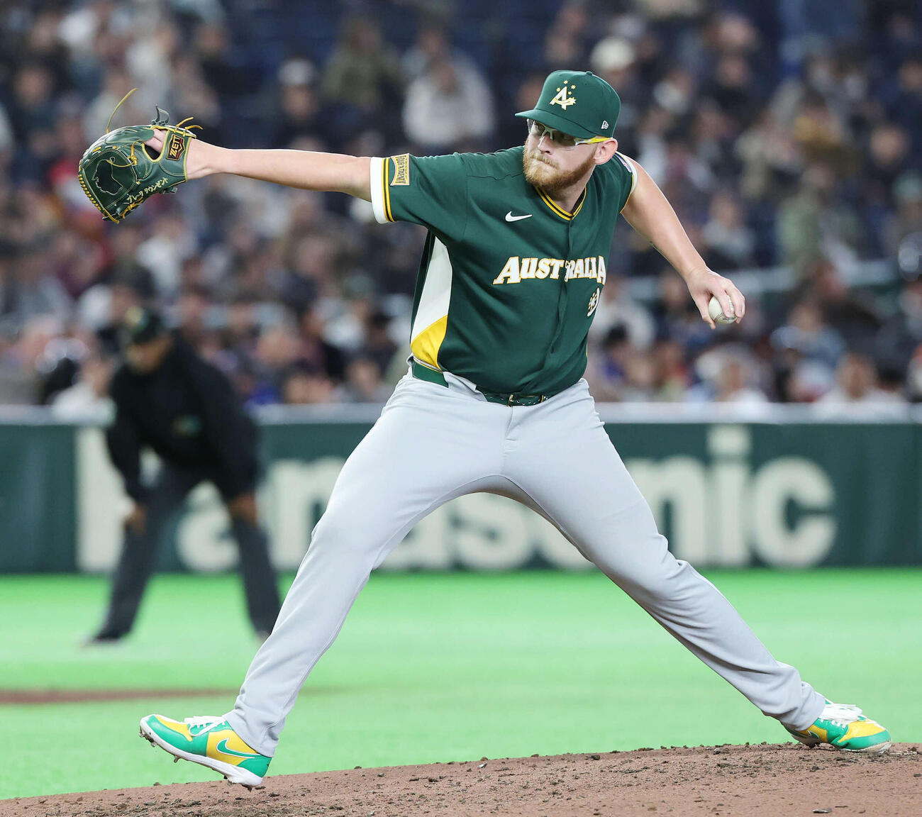 チェコ対オーストラリア　オーストラリア3番手のタウンゼント（撮影・宮地輝）