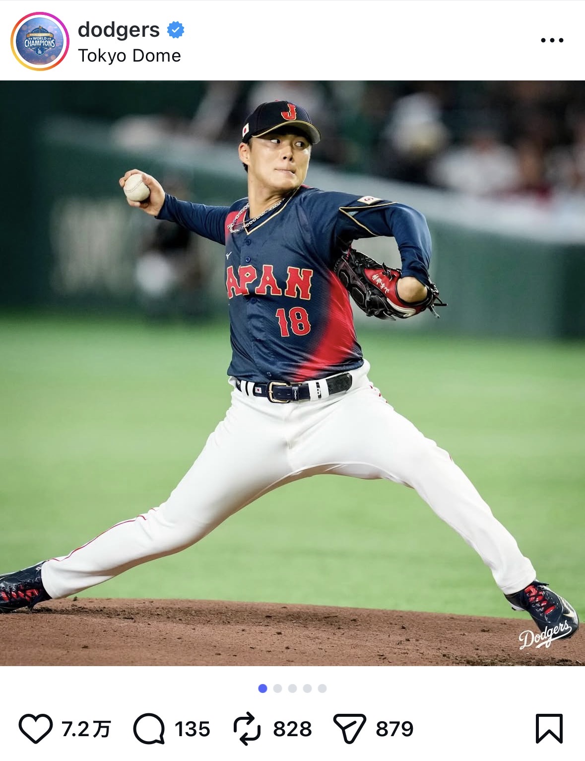 ドジャースの公式インスタグラムから