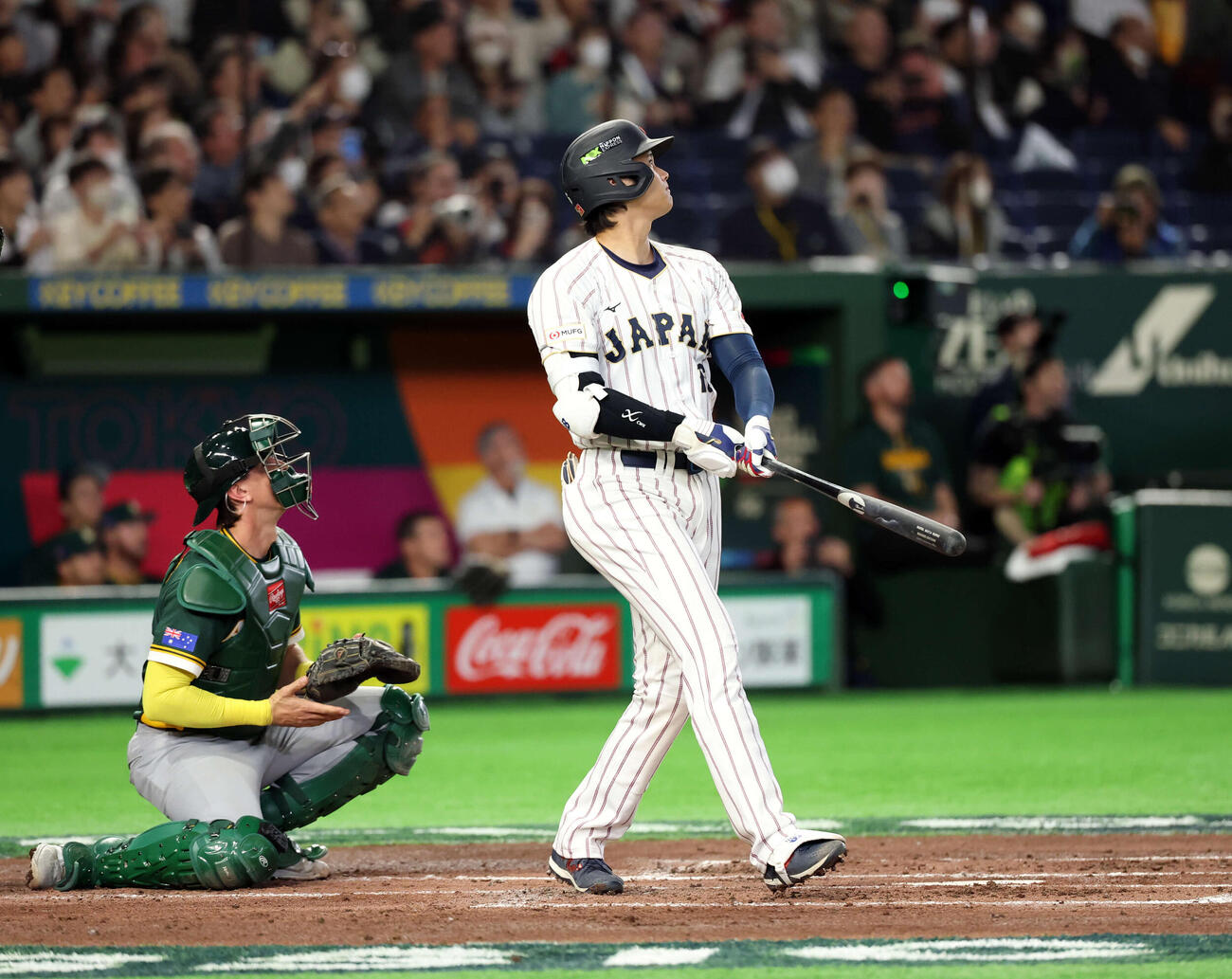 日本対オーストラリア　2回裏日本2死一、二塁、大谷は中飛に倒れる（撮影・浅見桂子）