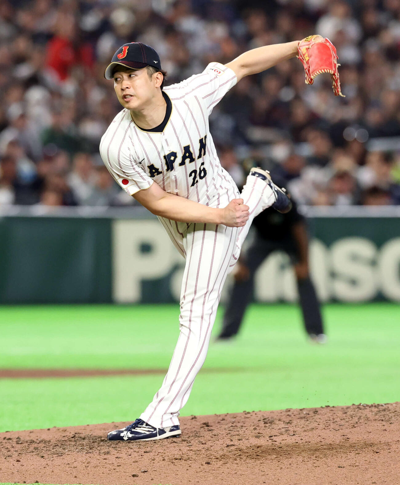 日本対オーストラリア　8回表オーストラリアの攻撃を抑えた種市（撮影・浅見桂子）