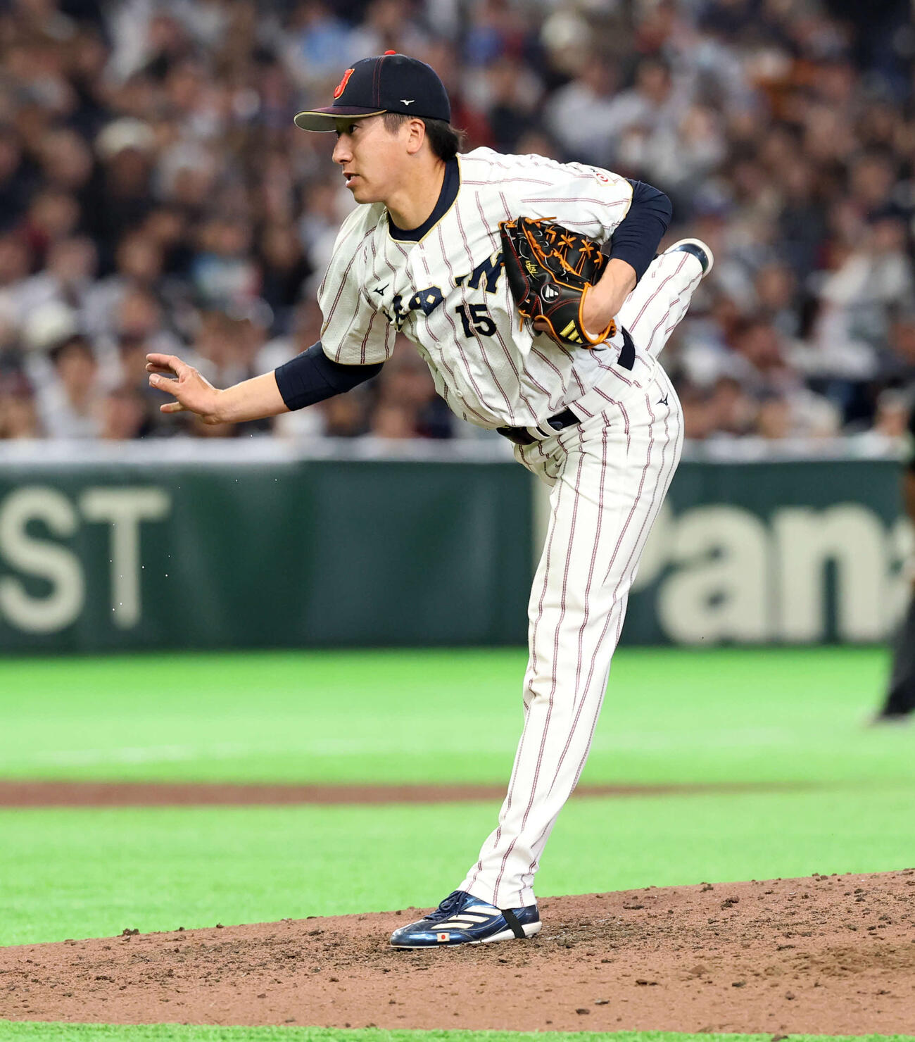日本対オーストラリア　9回表オーストラリアの攻撃で登板した大勢（撮影・浅見桂子）