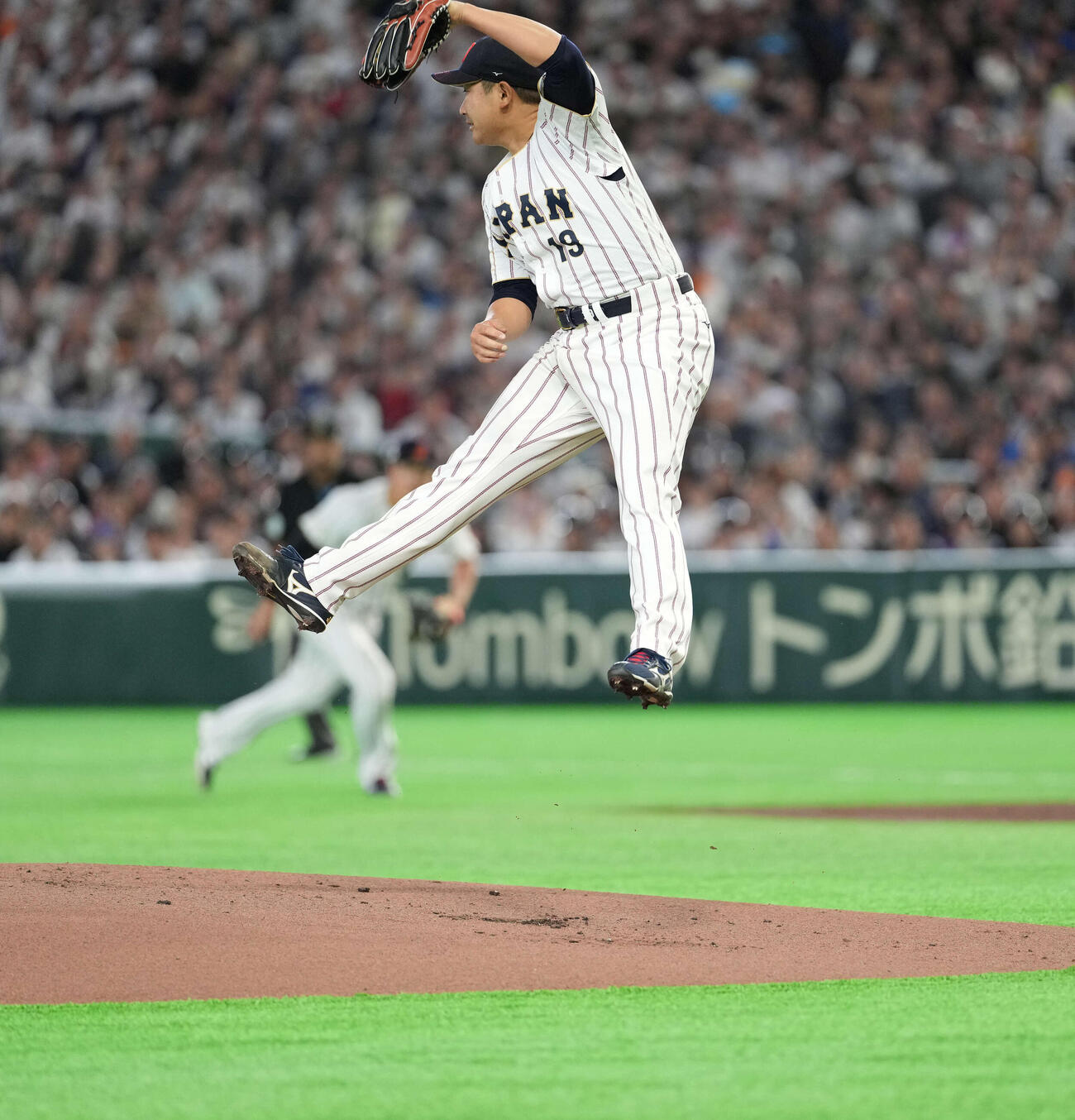 日本対オーストラリア　1回、打球に飛びつく菅野（撮影・井上学）