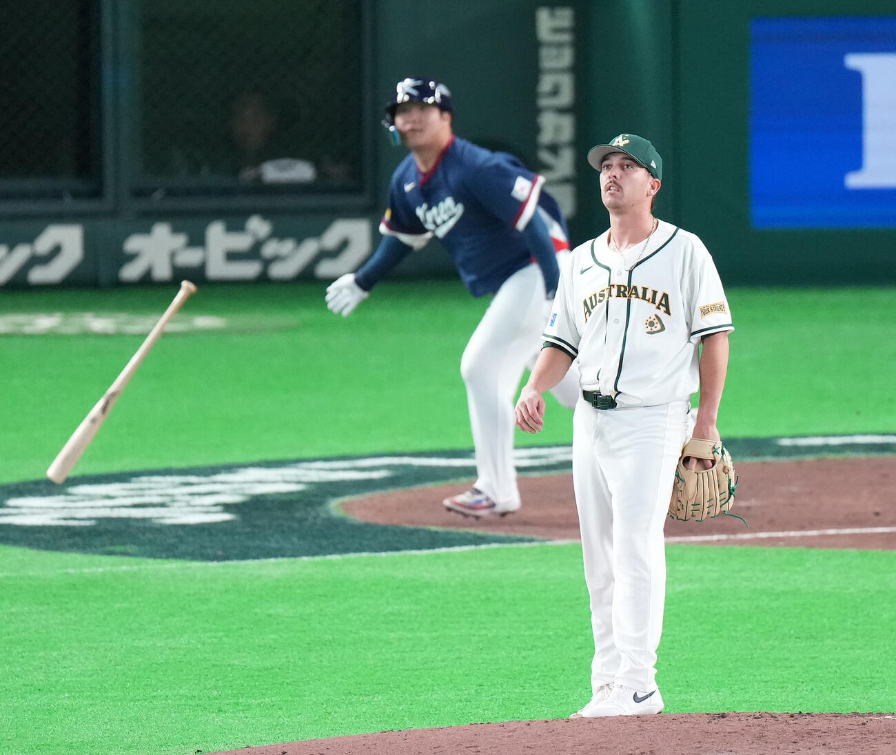 オーストラリア対韓国　3回表韓国1死二塁、文保景に適時二塁打を浴びるニューンボーン（撮影・鈴木みどり）