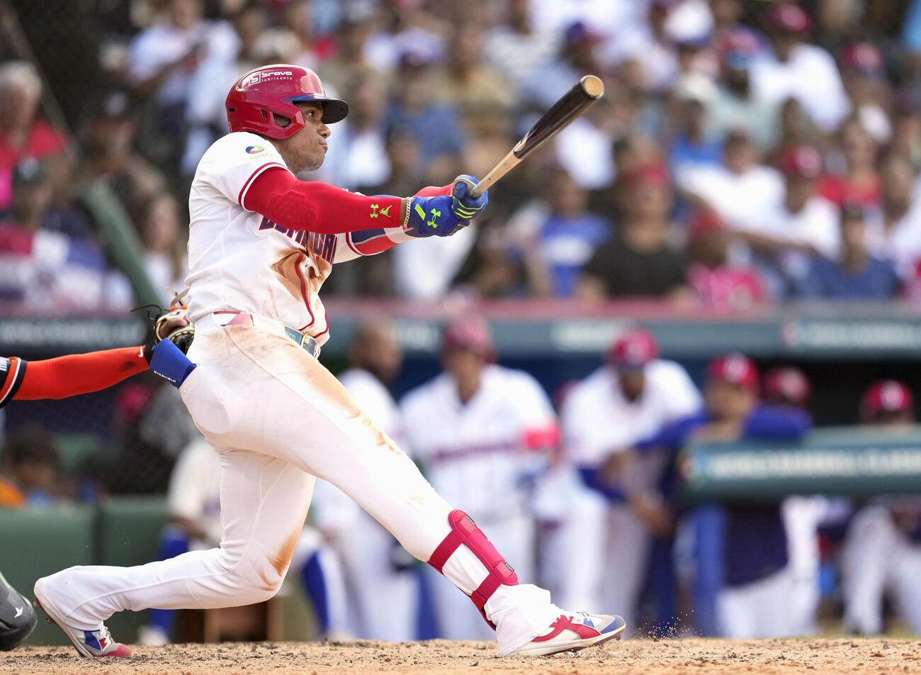 タイガース戦の5回、ソロ本塁打を放つドミニカ共和国のソト＝サントドミンゴ（MLB提供・ゲッティ＝共同）