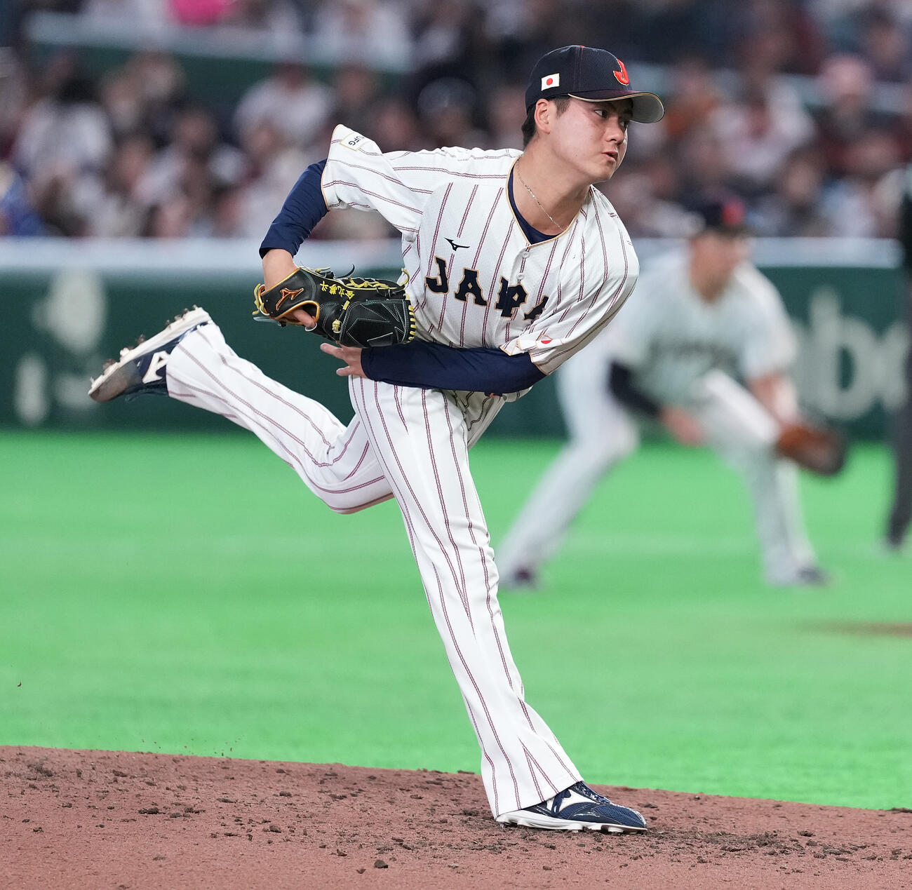 日本対チェコ　7回表から3番手で登板した金丸（撮影・鈴木みどり）