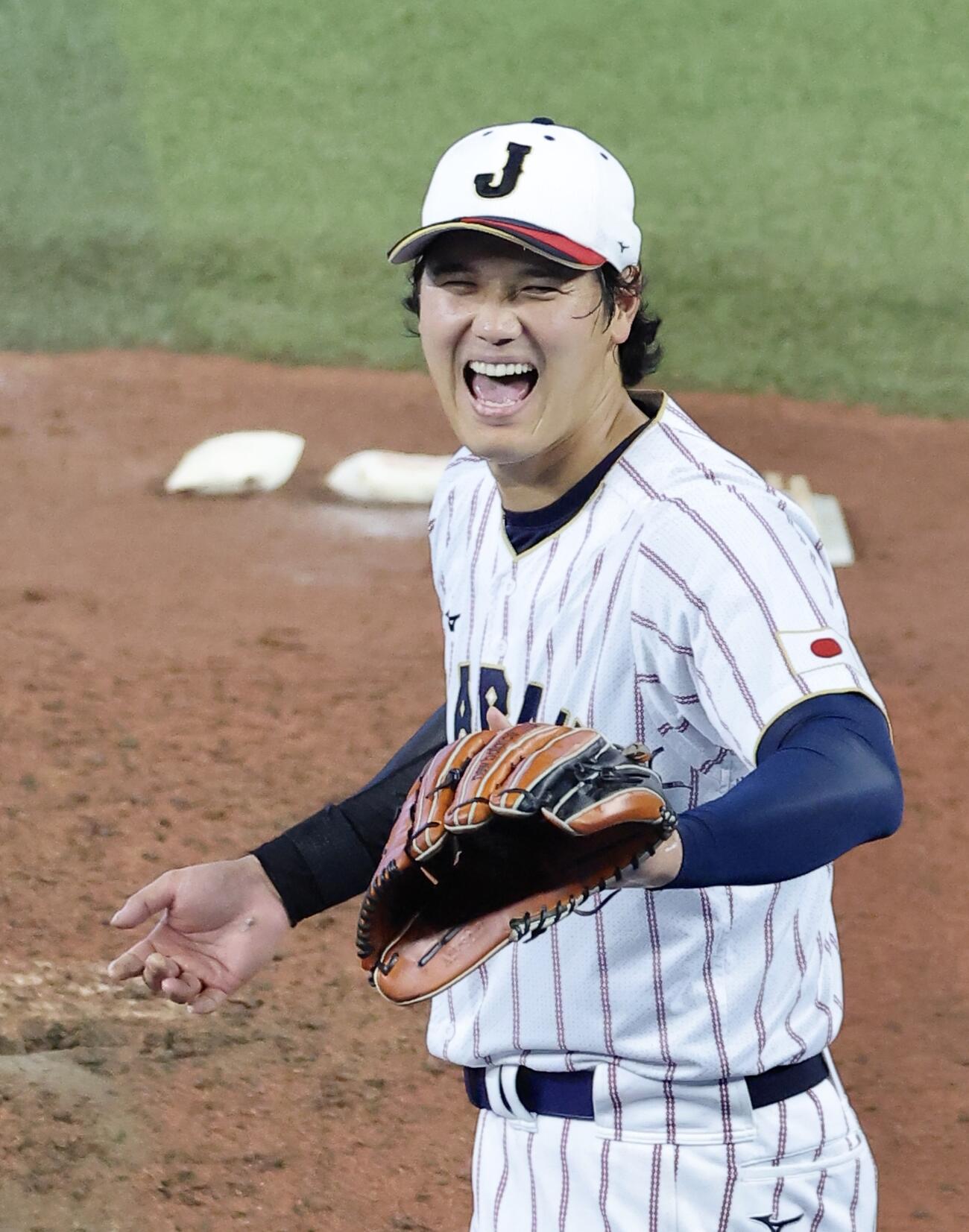 ライブBPで笑顔を見せる大谷（撮影・河田真司）