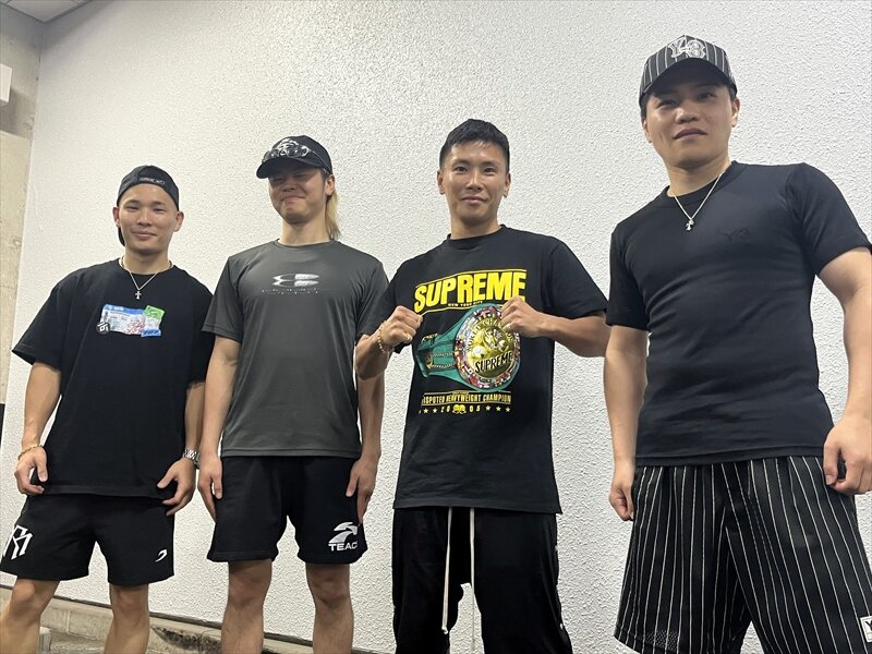 29日から千葉・成田市内で合宿を開始した帝拳ジムの4選手。左端からWBA世界ミニマム級王者松本流星、WBC世界バンタム級1位那須川天心、WBC世界ライトフライ級王者岩田翔吉、WBC、WBO世界スーパフライ級1位坪井智也（帝拳ジム提供）