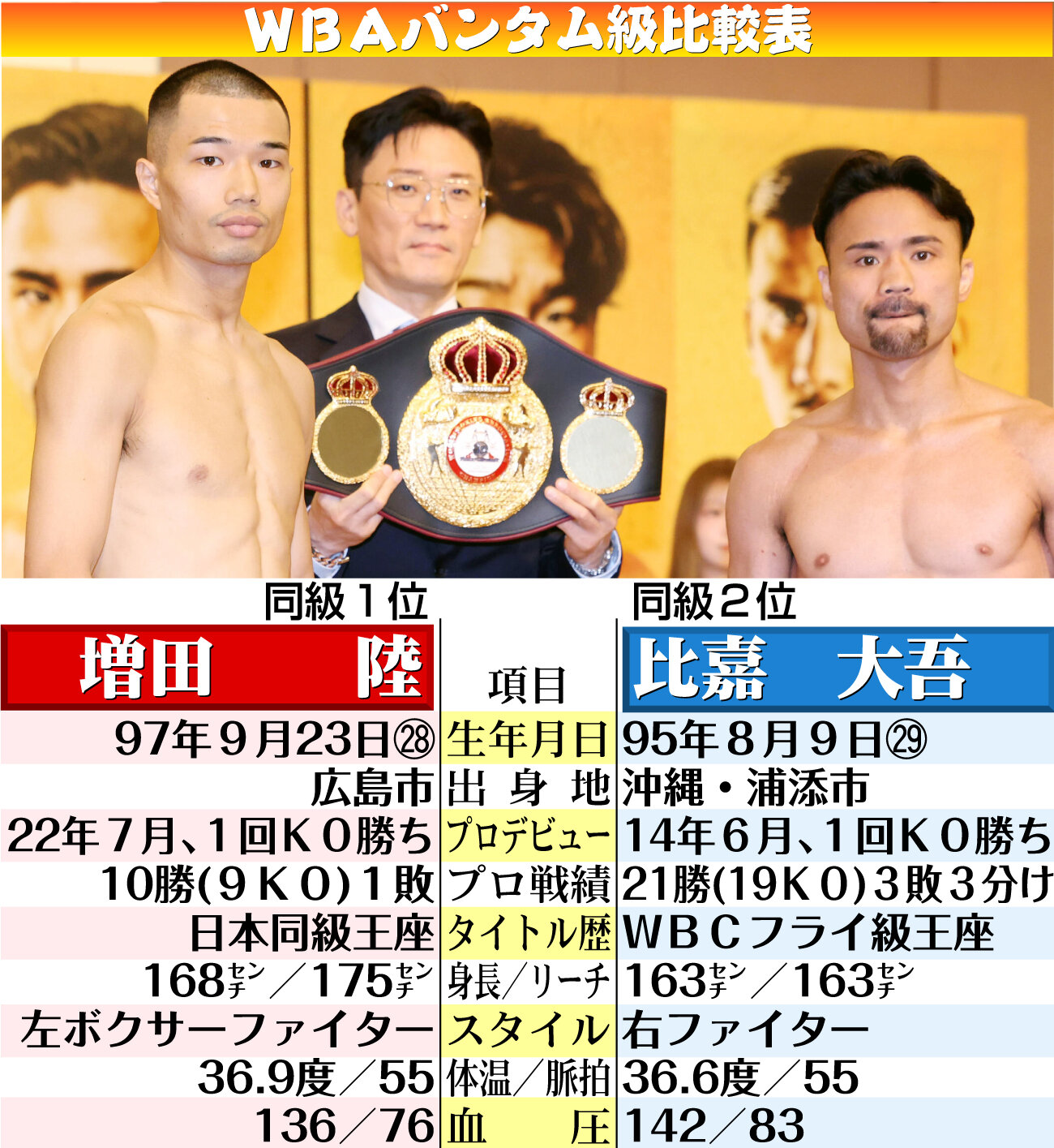 【イラスト】増田対比嘉　WBAバンタム級比較表
