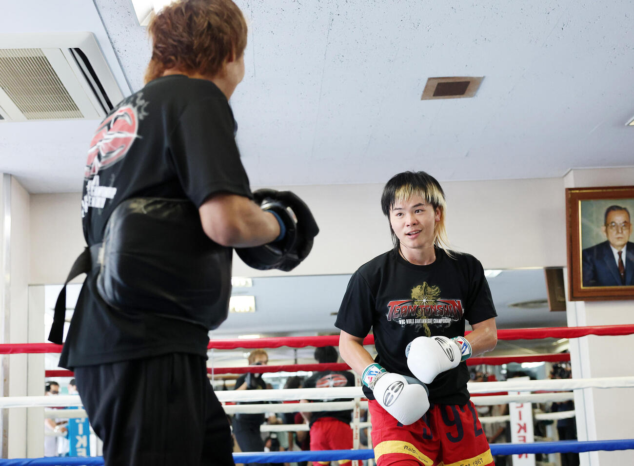 公開練習に臨む那須川天心（撮影・鈴木正人）