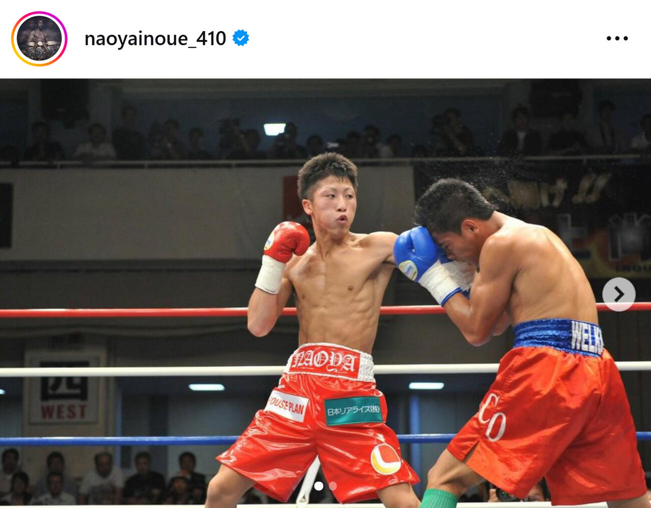 14周年を迎えたことを報告した井上尚弥（井上尚弥のインスタグラムから）