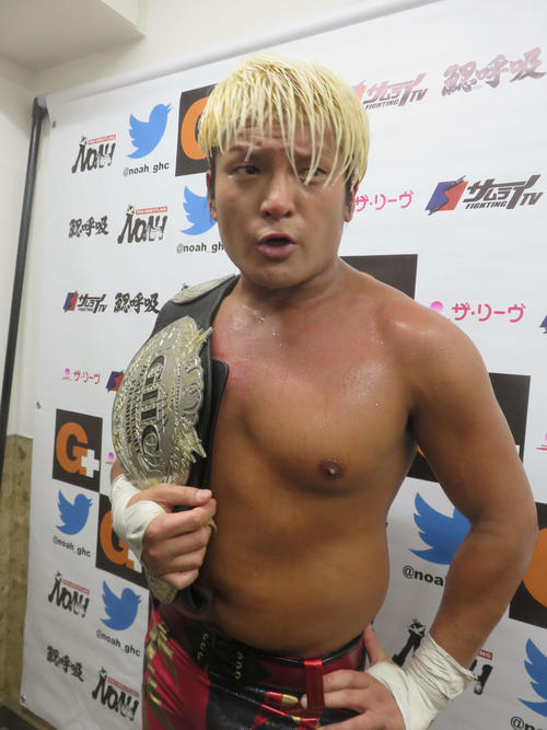 宮本を下し2度目の防衛に成功したGHCヘビー級王者拳王（2018年2月2日撮影）