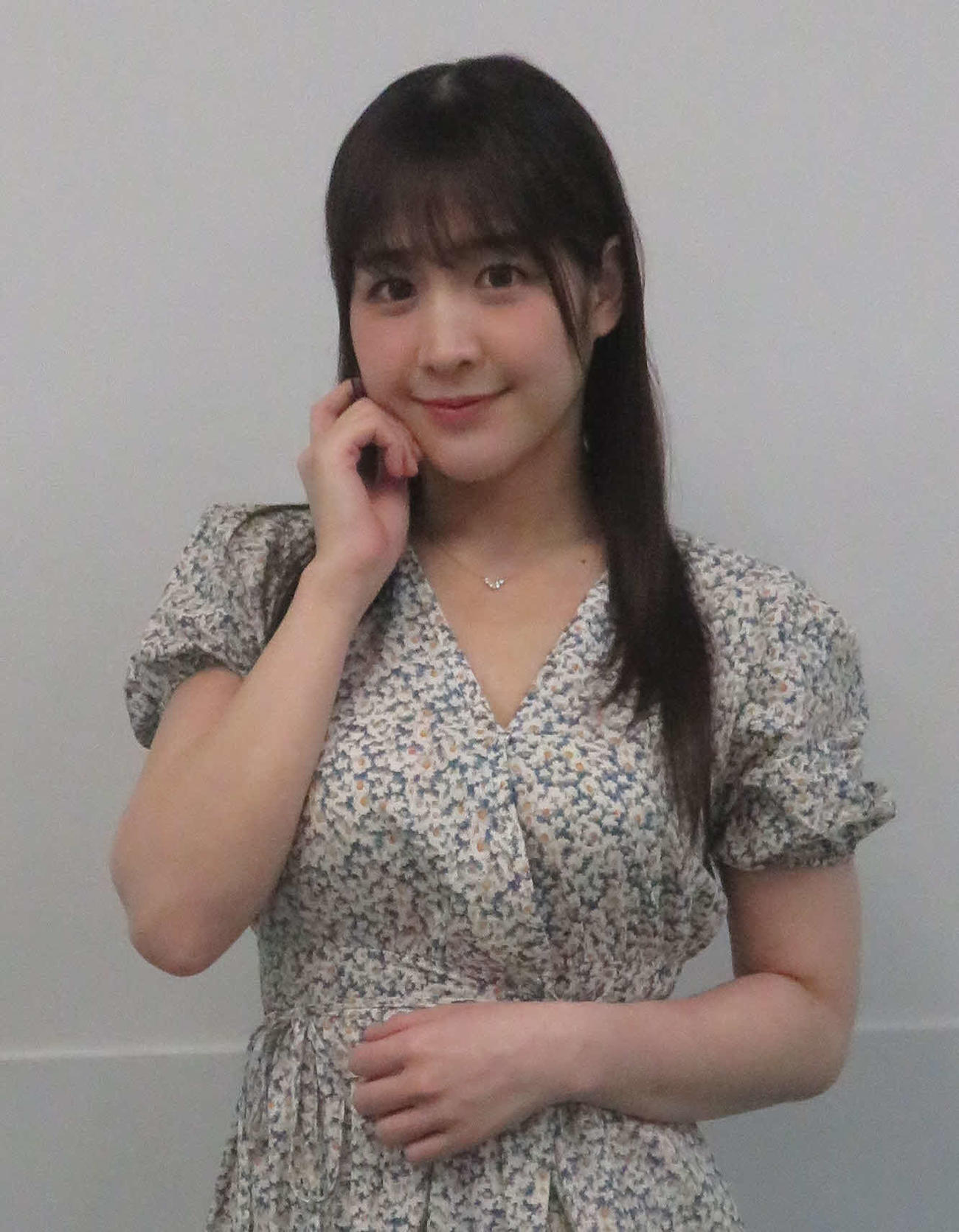 5月6日後楽園大会でのプリンセスタッグ王座選手権への意気込みを語った上原わかな（撮影・松熊洋介）