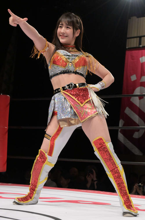 東京女子プロレス　4月13日の大会でプリンセス・タッグ王座に挑戦表明した上原わかな（東京女子プロレス提供）