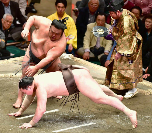 大相撲初場所13日日、貴景勝に突き落としで敗れた白鵬（2019年1月25日撮影）