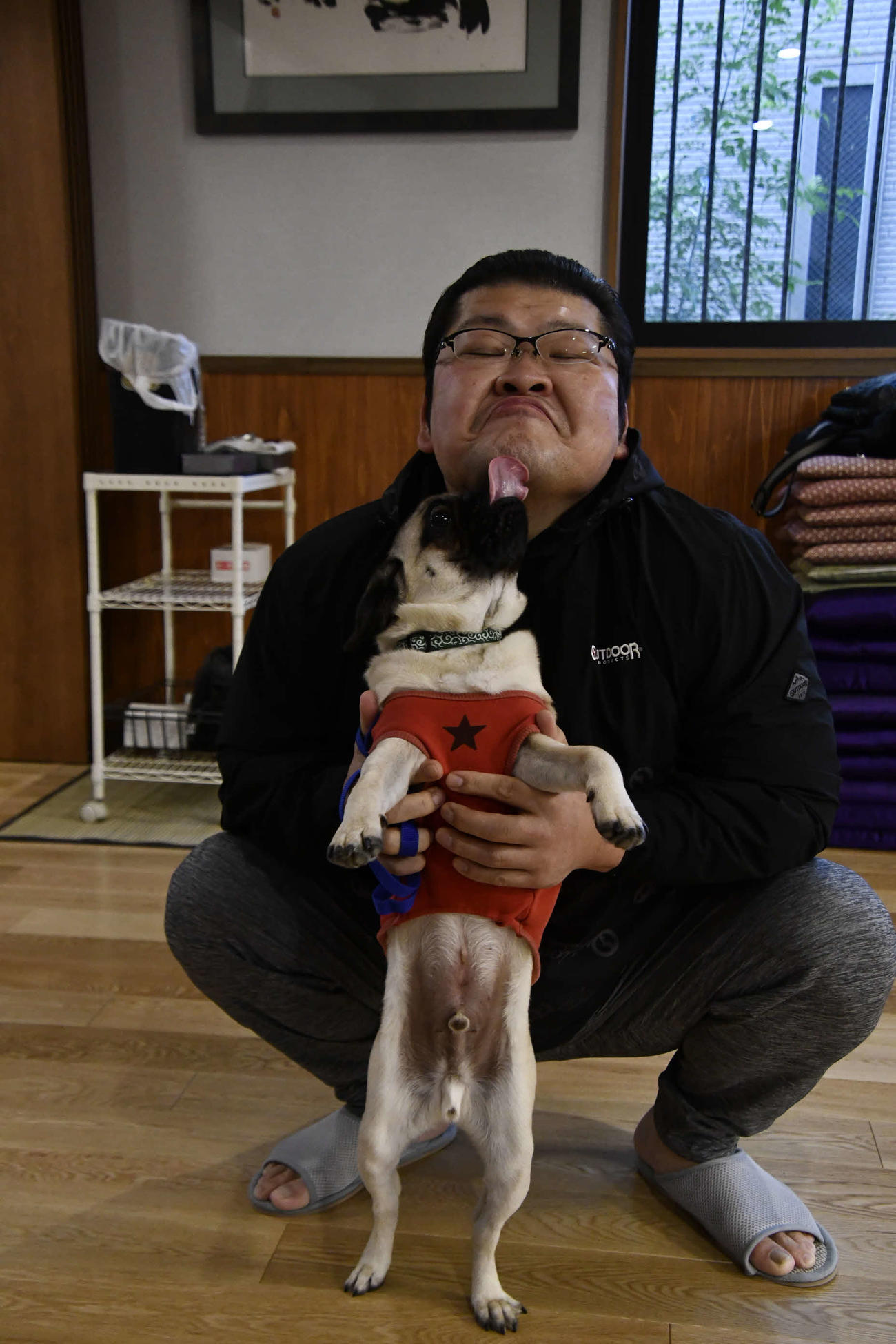 押尾川親方と同部屋の“広報部員”のブッチ(撮影・平山連)