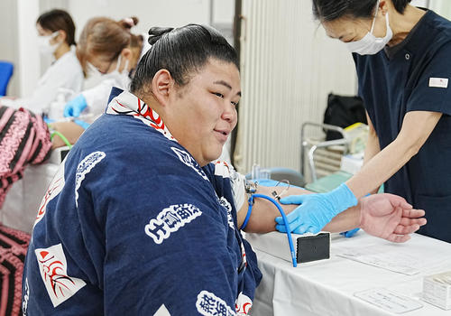 2日、健康診断で採血する伯桜鵬