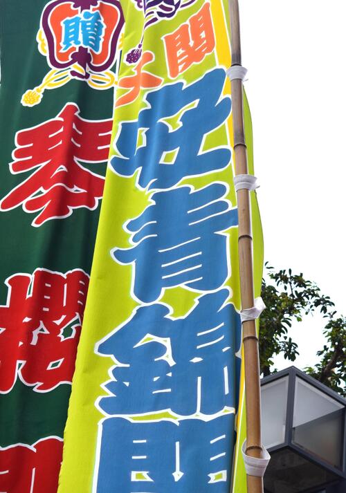国技館の正面入り口から南門にかけては従来の竹のポール