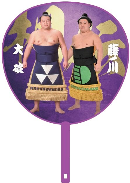 若碇と藤ノ川の親子のビッグうちわ(日本相撲協会提供)