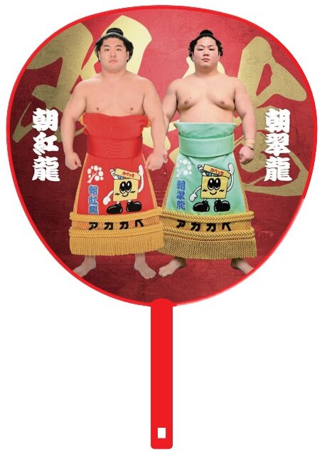 朝紅龍と朝翠龍の兄弟のビッグうちわ(日本相撲協会提供)