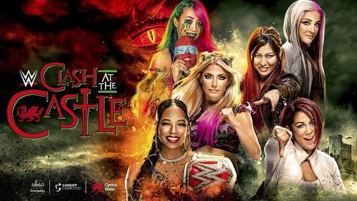 9月3日のWWEクラッシュ・アット・ザ・キャッスルでは6人タッグ戦に出場するアスカ（左上段）（C）2022 WWE, Inc. All Rights Reserved.