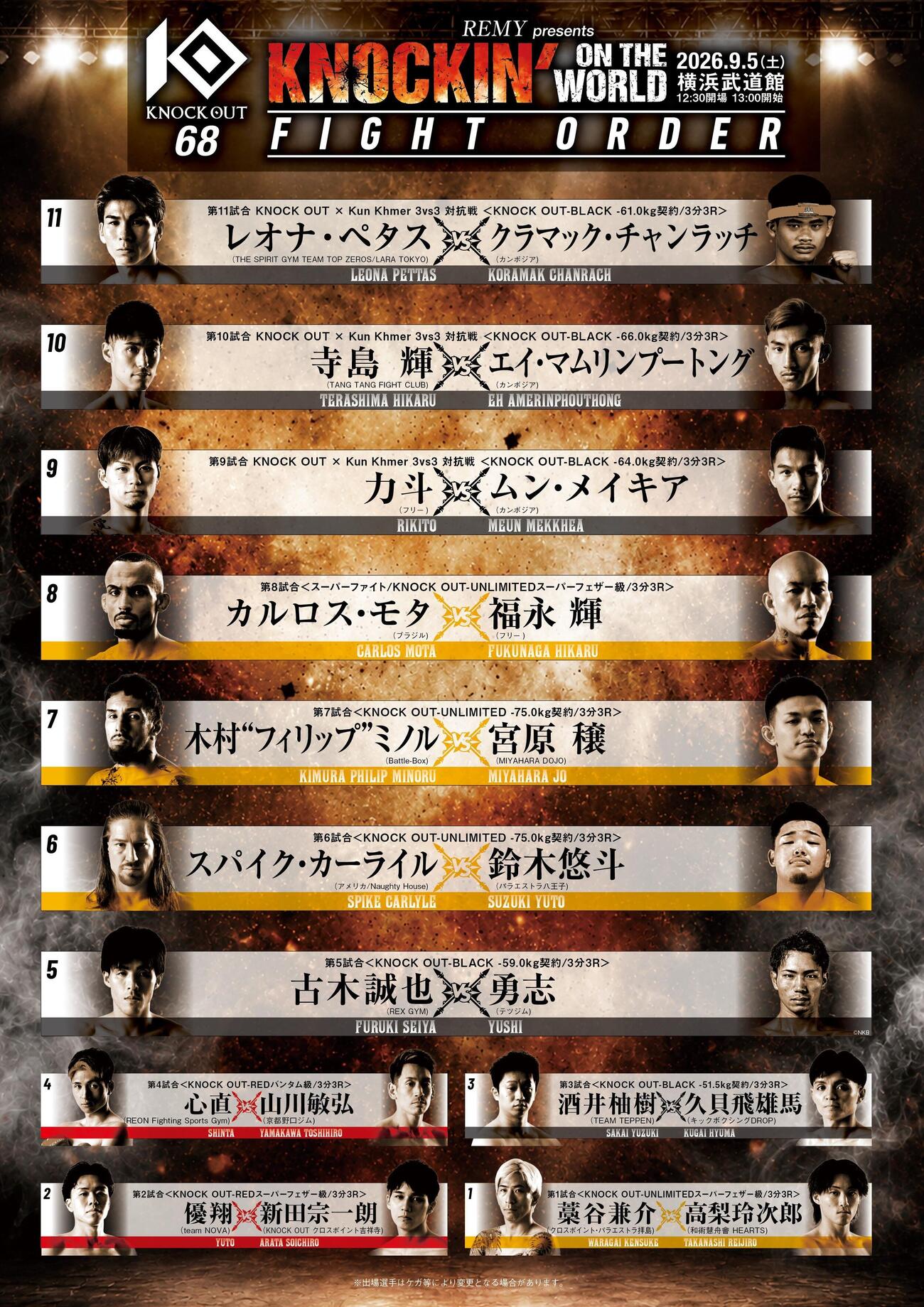 KNOCK OUT横浜武道館大会前半戦カード