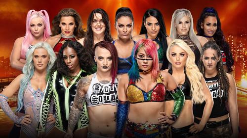 13選手出場の女子バトルロイヤル戦に臨むアスカ（右から3番目）（C）2019WWE,Inc.AllRightsReserved